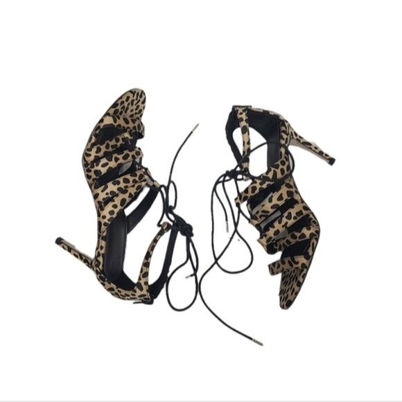 Asos Husky Animal Print Lace Up Heels 5.5 - Picture 4 of 9